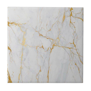 3rd of 4 Gold Veined White Faux Marble 4.5" & 6" Tile
