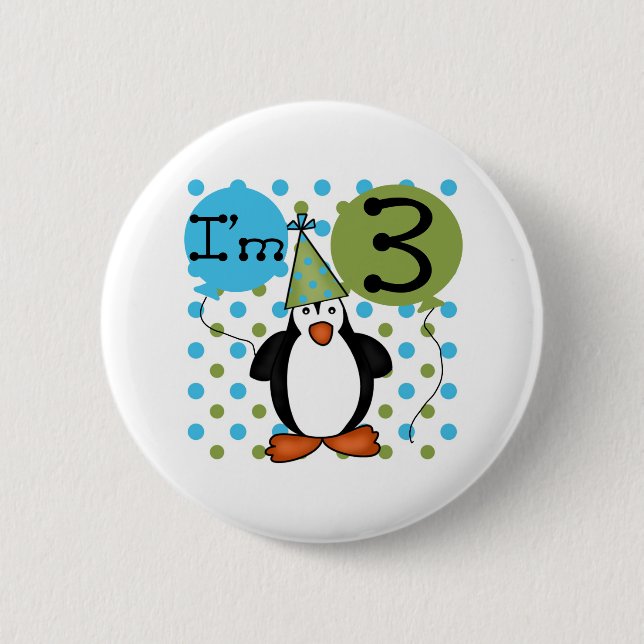 3rd Penguin Birthday 2 Inch Round Button (Front)