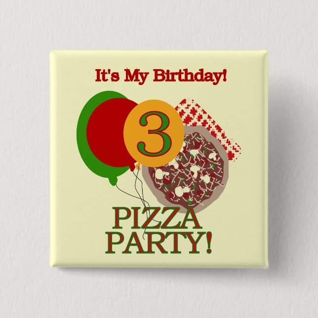 3rd Pizza Party Birthday Tshirts and Gifts 2 Inch Square Button (Front)
