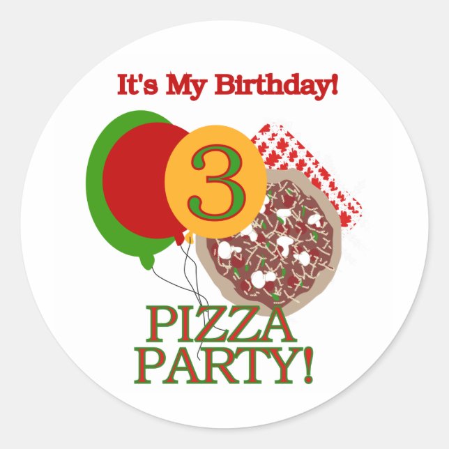 3rd Pizza Party Birthday Tshirts and Gifts Classic Round Sticker (Front)