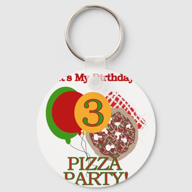 3rd Pizza Party Birthday Tshirts and Gifts Keychain (Front)