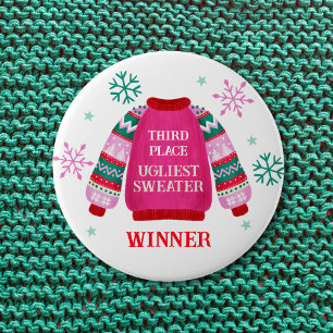 3rd Place Ugly Sweater Contest Prize Winner  4 Inch Round Button