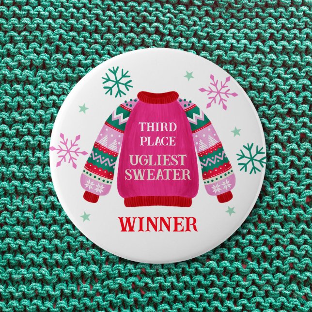 3rd Place Ugly Sweater Contest Prize Winner  4 Inch Round Button (3rd Place Ugly Sweater Contest Prize Winner Button)