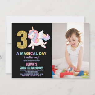 3rd Rainbow Unicorn Birthday Invitations photo