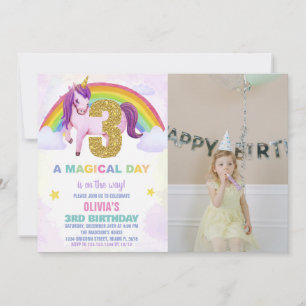 3rd Rainbow Unicorn Birthday Invitations photo