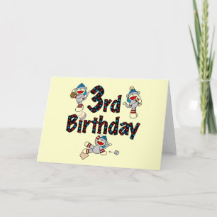 3rd Sock Monkey Baseball Birthday Card