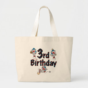 3rd Sock Monkey Baseball Birthday Large Tote Bag