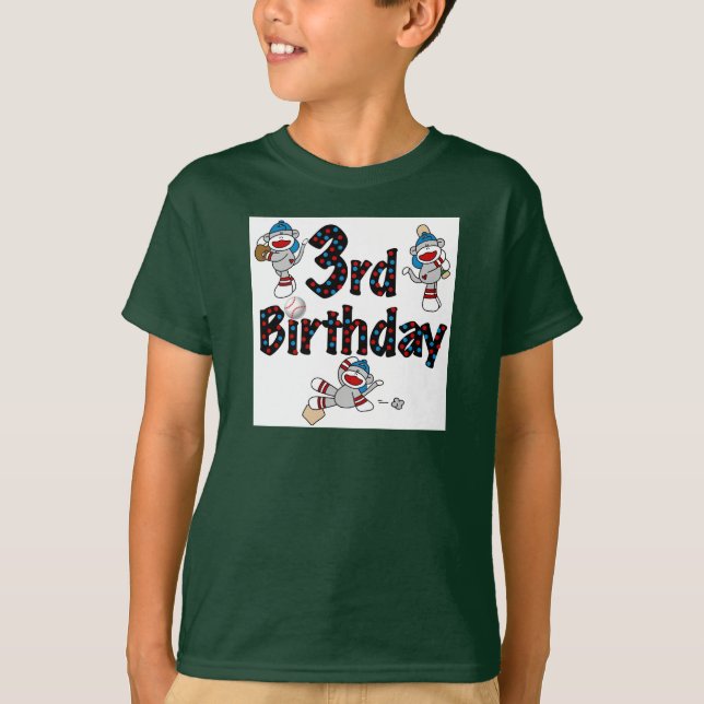 3rd Sock Monkey Baseball Birthday T-Shirt (Front)