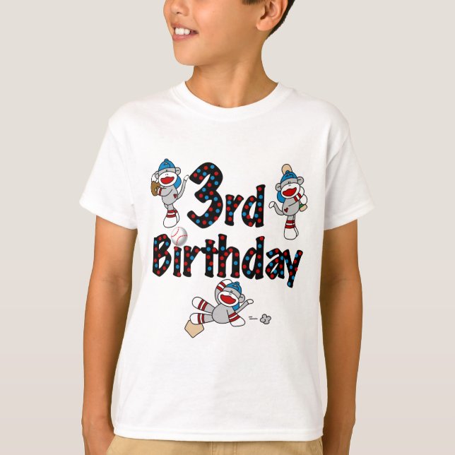 3rd Sock Monkey Baseball Birthday T-Shirt (Front)