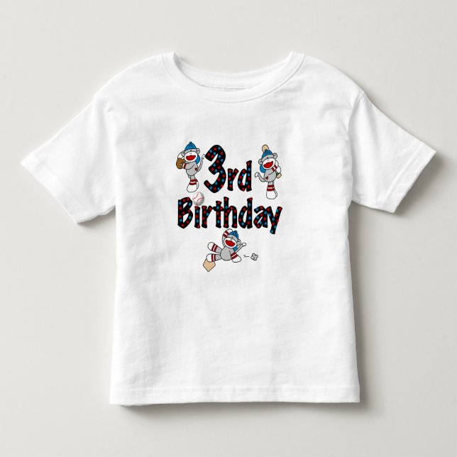 3rd Sock Monkey Baseball Birthday Toddler T-shirt (Front)