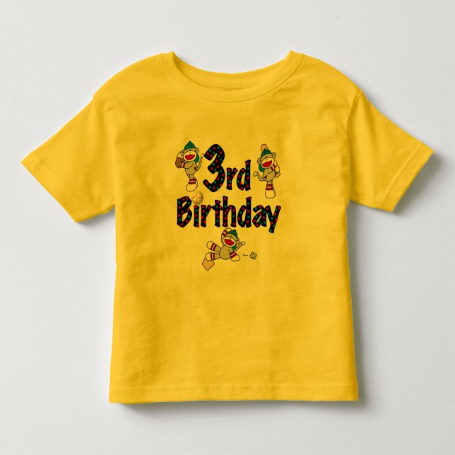 3rd Sock Monkey Baseball Birthday Toddler T-shirt (Front)