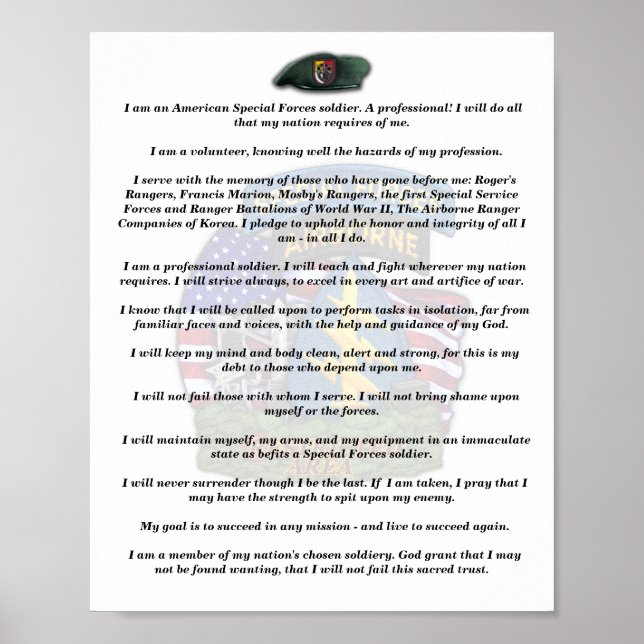 3rd special forces group veterans vets creed print (Front)