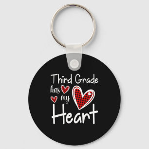3rd Third Grade Has My Heart Buffalo Print Teacher Keychain