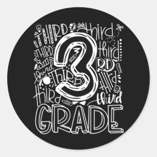 3rd Third Grade Typography Team Kids Teacher Back Classic Round Sticker