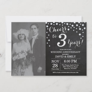 3rd Wedding Anniversary Chalkboard Black Silver Invitation