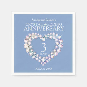 3rd wedding anniversary heart custom name blue napkin