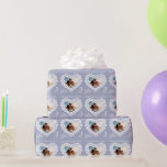 3rd wedding anniversary heart photo moonstone wrapping paper<br><div class="desc">Wedding anniversary wrapping paper in moonstone and blue grey. Personalize this anniversary paper with your own photo and couples name and the anniversary year. Beautiful moonstone gemstone bead effect in a heart shape second Wedding Anniversary wrapping paper ideal to wrap up a special gift for a third wedding Anniversary which...</div>