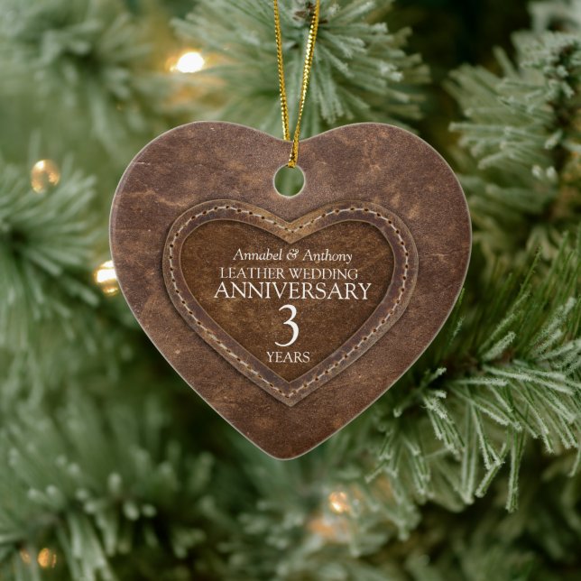 3rd Wedding Anniversary Leather heart ornament (Tree)