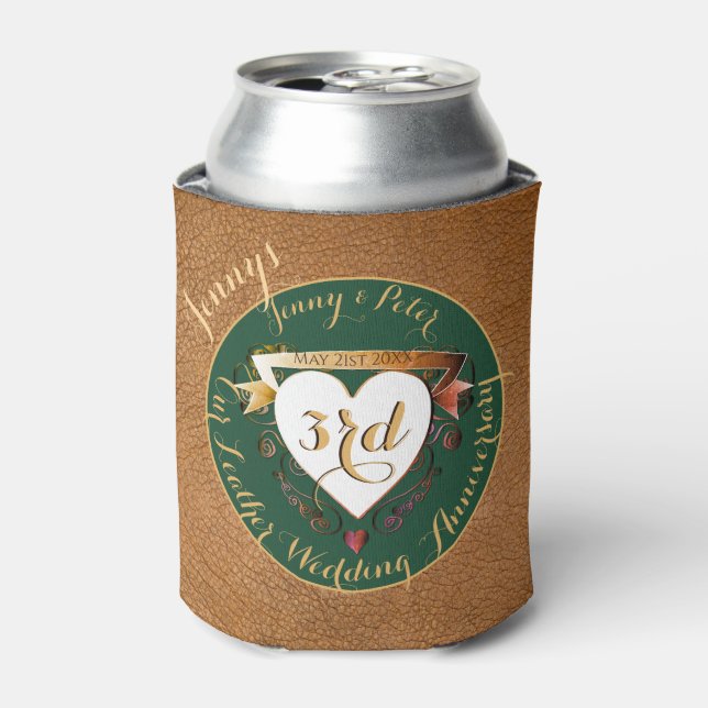 3rd Wedding Anniversary Leather Image Cooler (Can Front)