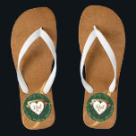 3rd Wedding Anniversary Leather Image Flip Flops<br><div class="desc">Looking for the right,  3rd anniversary flipflops honouring their anniversary?! I've designed these with "bold" in mind and the traditional jade and leather imagery together with your medallion text and my fancy hearts make for a regal and fitting design for your special day!</div>