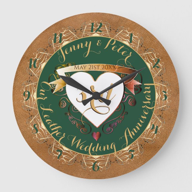 3rd Wedding Anniversary Leather Image Large Clock (Front)