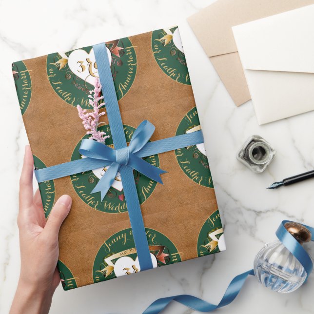 3rd Wedding Anniversary Leather Image  Wrapping Paper (Gifting)