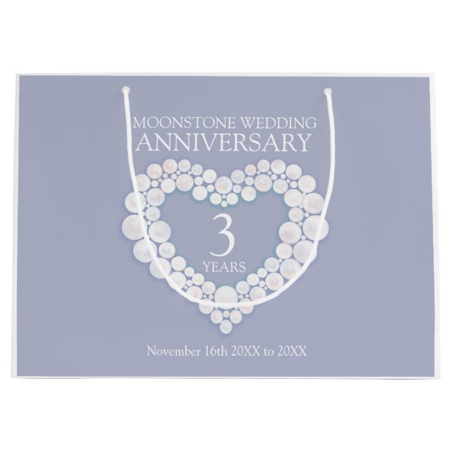 3rd wedding anniversary moonstone bead heart large gift bag (Front)