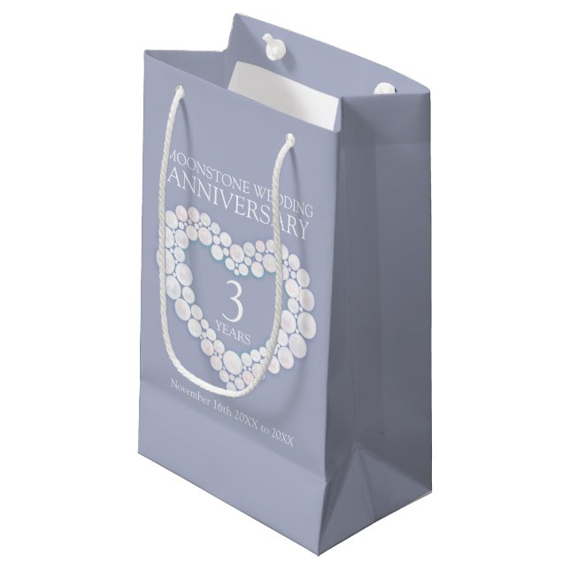 3rd wedding anniversary moonstone bead heart photo small gift bag (Front Angled)