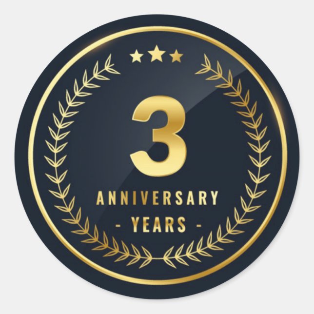 3rd Year anniversary  Classic Round Sticker (Front)