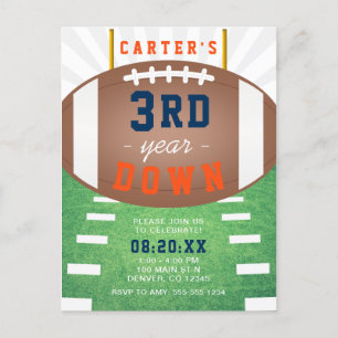 3rd Year Down Football Theme 3rd Birthday Invitation Postcard