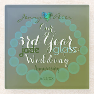 3rd Year Jade/Glass Wedding Anniversary Green Glass Coaster