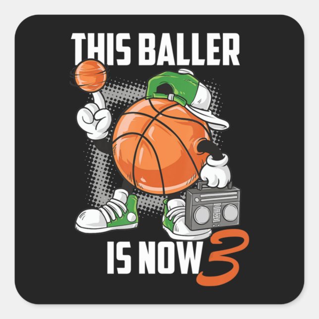 3th Birthday Basketball Player Funny 3 Years Old Square Sticker (Front)