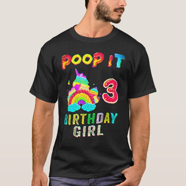 3th Fidget Pop It Birthday Girl Party Three 3 Year T-Shirt (Front)