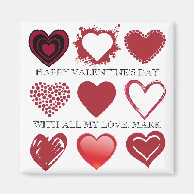 3x3 Grille de coeur Valentines Magnet (Devant)