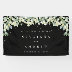 3'x5' Black Snowberry+Eucalyptus Wedding Welcome Banner