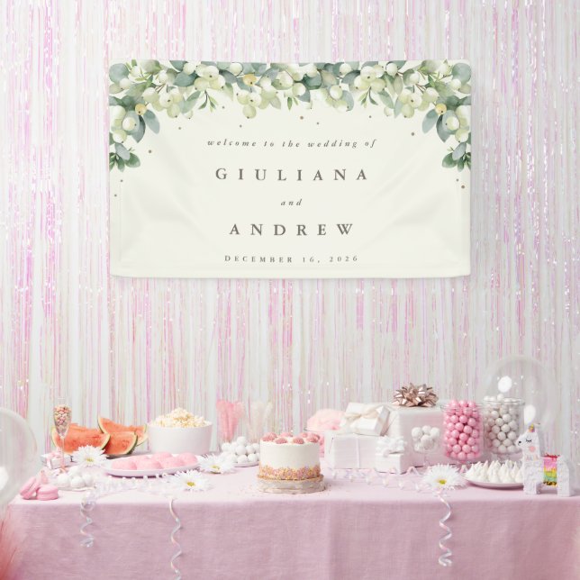 3'x5' Cream Snowberry+Eucalyptus Wedding Welcome Banner (Party)