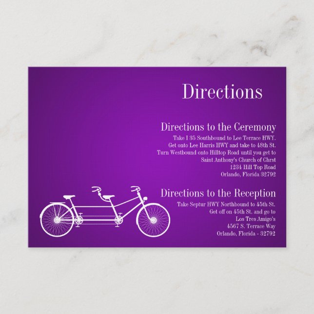 3x5 Directions Card Whimsical Purple Double Bike (Front)