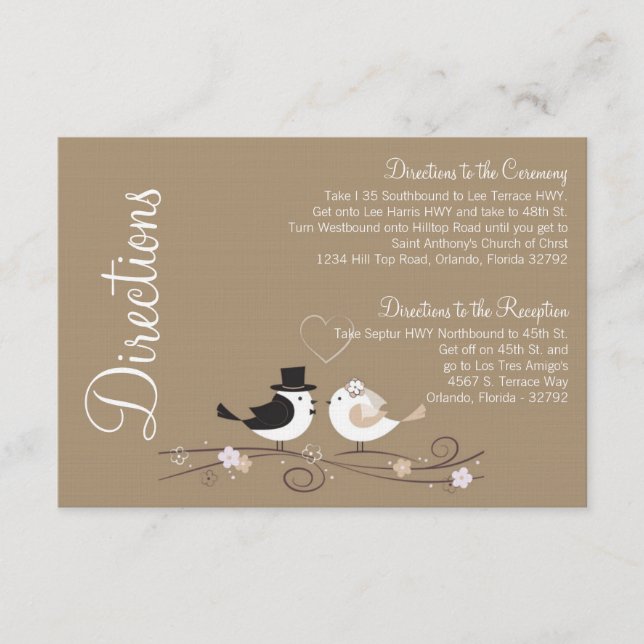 3x5 Directions Carte Mariage Oiseaux Marié Groom A (Devant)