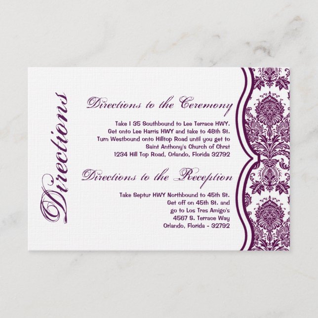 3x5 Directions Carte Plum Purple Damask Lace (Devant)
