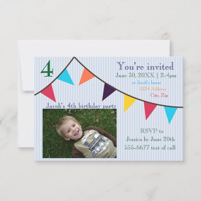 3x5 Garçons Invitation Anniversaire Bannière Bleue (Devant)