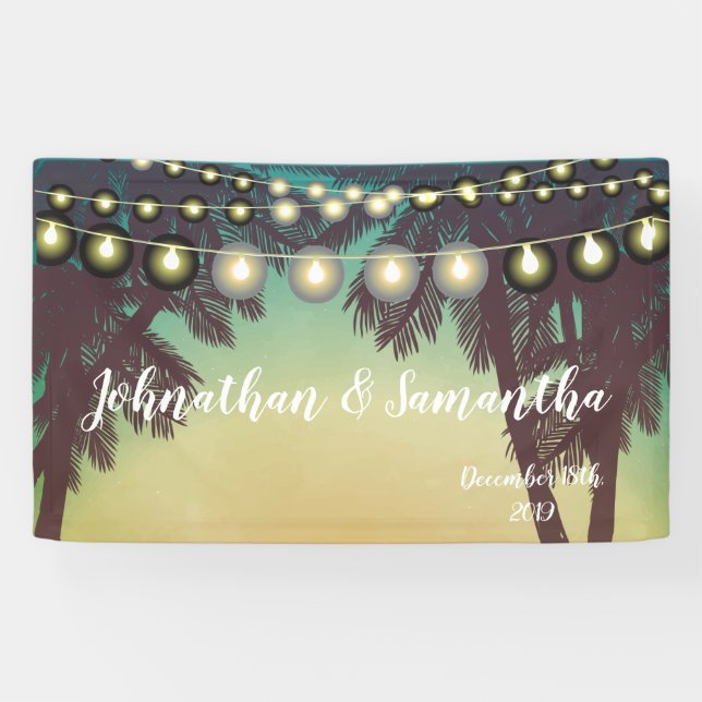 3'x5' Personalized Banner Beach Sunset Palm Trees (Horizontal)