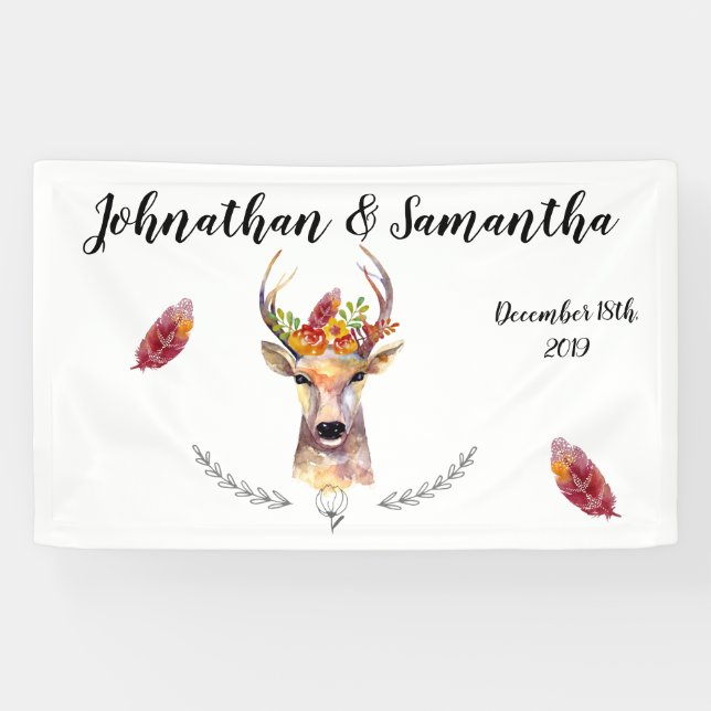 3'x5' Personalized Banner Boho Deer Buck Head Brow (Horizontal)