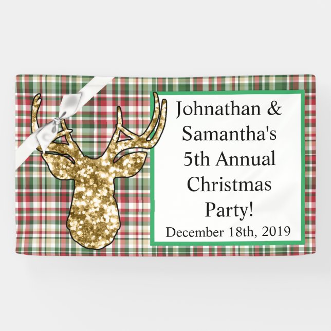 3'x5' Personalized Banner Gold Glitter Reindeer Pl (Horizontal)