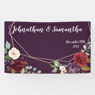 3'x5' Personalized Banner Plum Purple Roses Gold G