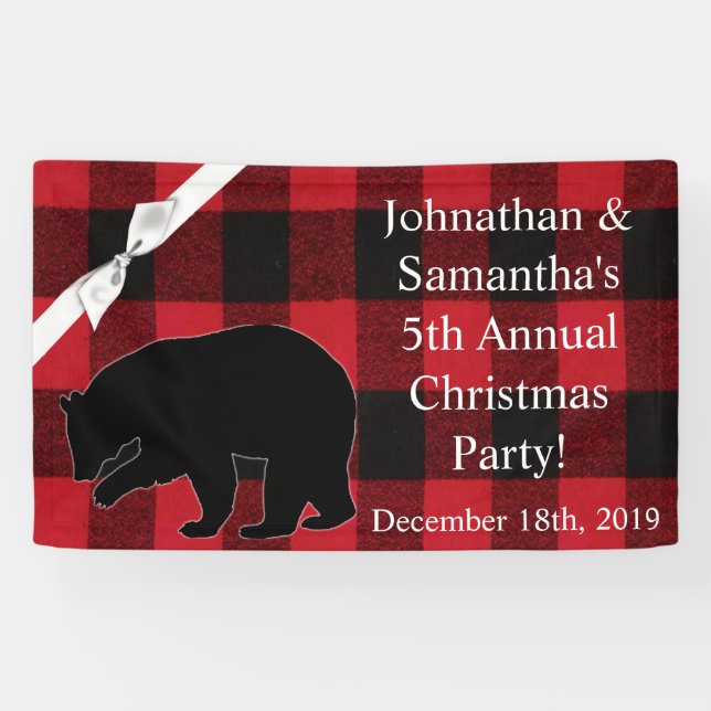 3'x5' Personalized Banner Red Plaid Black Bear (Horizontal)