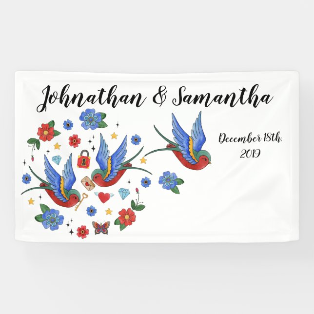 3'x5' Personalized Banner Traditional Bird Tattoo (Horizontal)