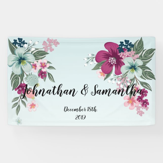 3'x5' Personalized Banner Tropical Flower on Blue (Horizontal)