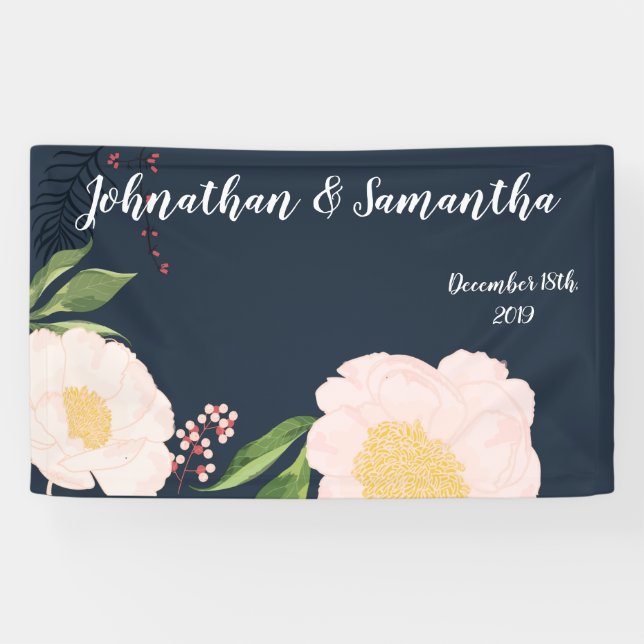 3'x5' Personalized Banner White Floral Flowers on (Horizontal)