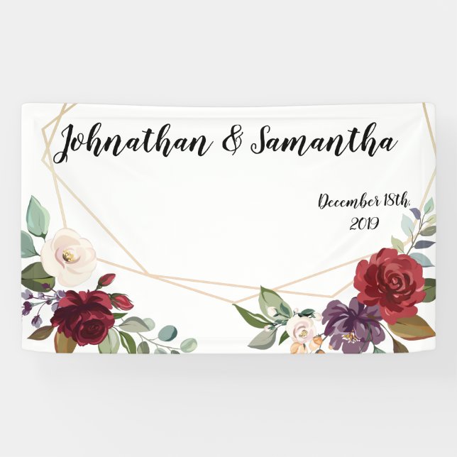 3'x5' Personalized Banner White Roses Gold Geometr (Horizontal)