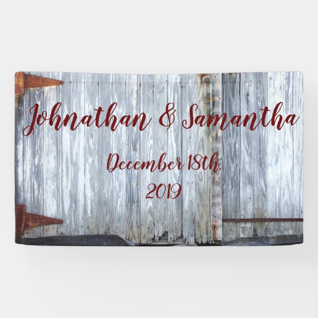 3'x5' Personalized Banner White Wash Wood Barn Doo (Horizontal)